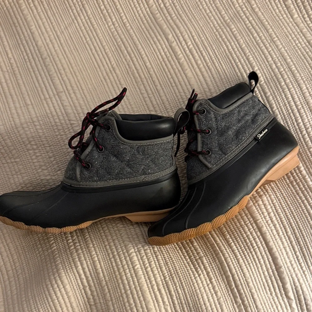 Navy and Gray Sketchers Women’s Rain Boots - Picture 1 of 5